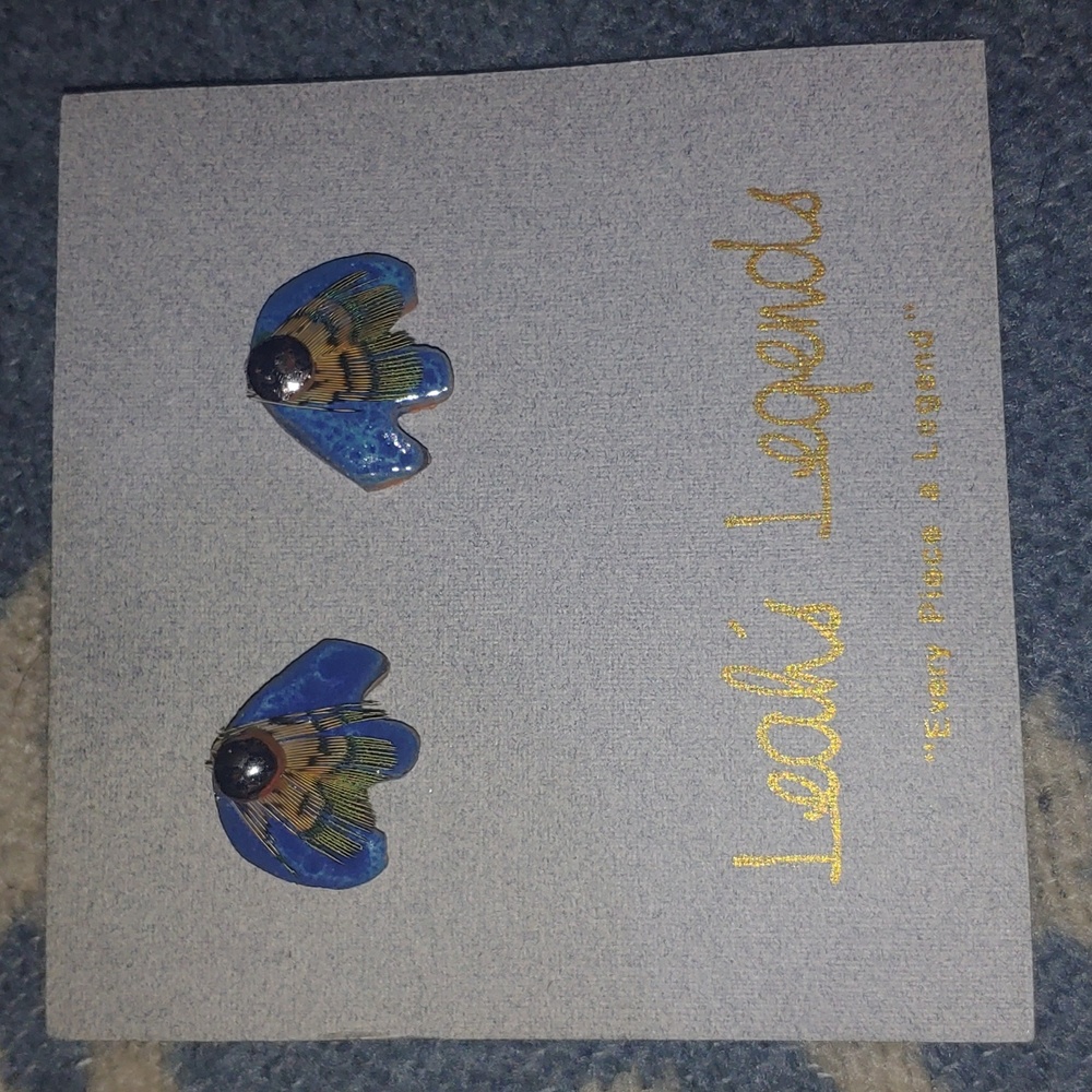 Bear earrings with feather